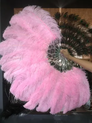 Light pink single layer Ostrich Feather Fan Full open 180 degree 25"x 50"